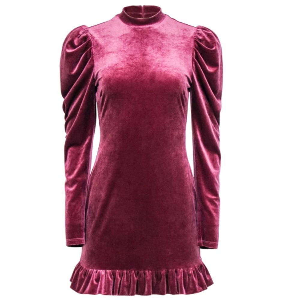 Lovers + Friends - Mauve Velvet Puff Shoulder Long Sleeve Dress Sz S